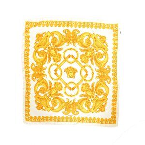 Versace White & Gold Heritage Print 100% Silk Shawl Scarf
